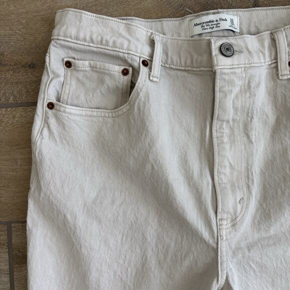 Abercrombie and Fitch Women's Size 12/31 Jeans 90s Straight Raw Edge Capri White - Picture 3 of 14